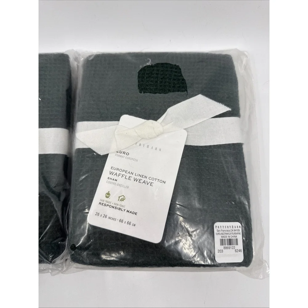 Pottery Barn Pine Euro European Linen Cotton Waffle Weave Set Of 2 Shams New